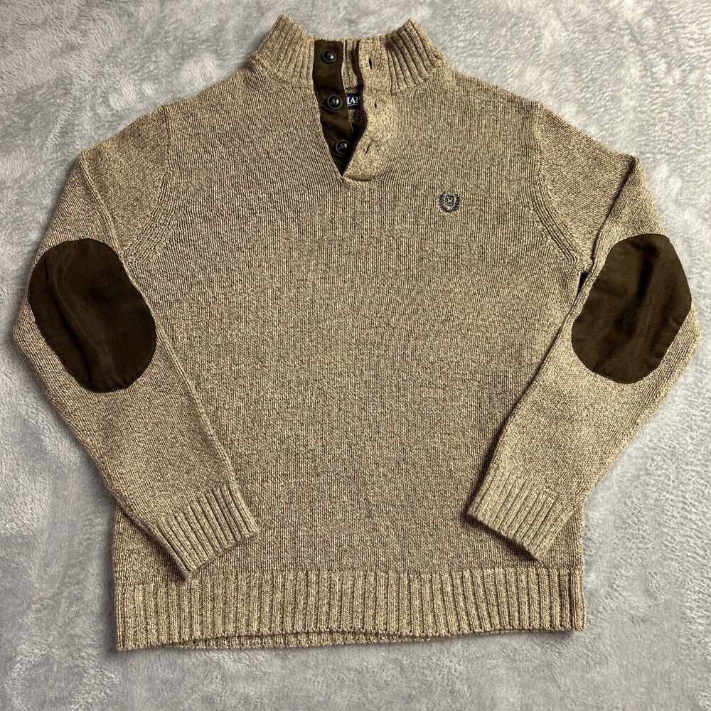 Chaps Sweater Mens S Faux Suede Elbow Patches Thick Cotton Brown Preppy Classic